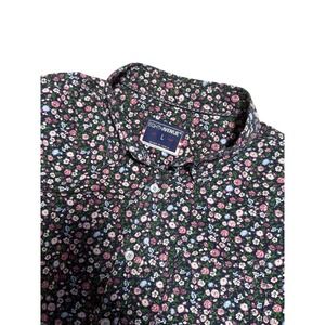 Eighth Avenue Mens Floral Button Down Shirt Short Sleeve Navy Cotton Large